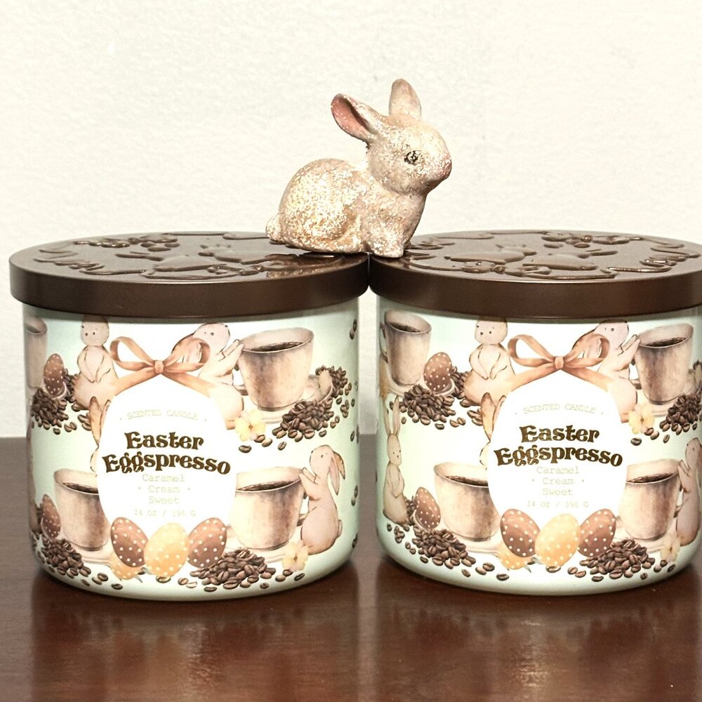 2 Eggspresso 3 wick lidded jar candles. Spring must haves!